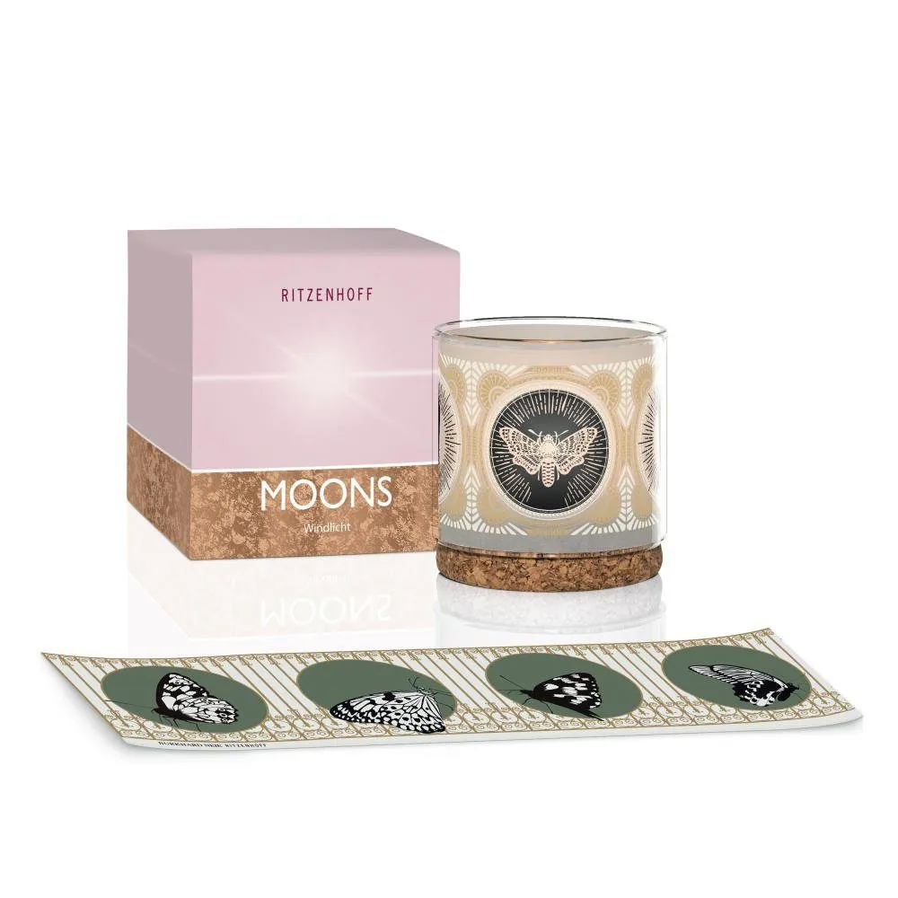 Ritzenhoff Moons Windlicht, doppelwandiges Glas, Korksockel, wandelbare Designs