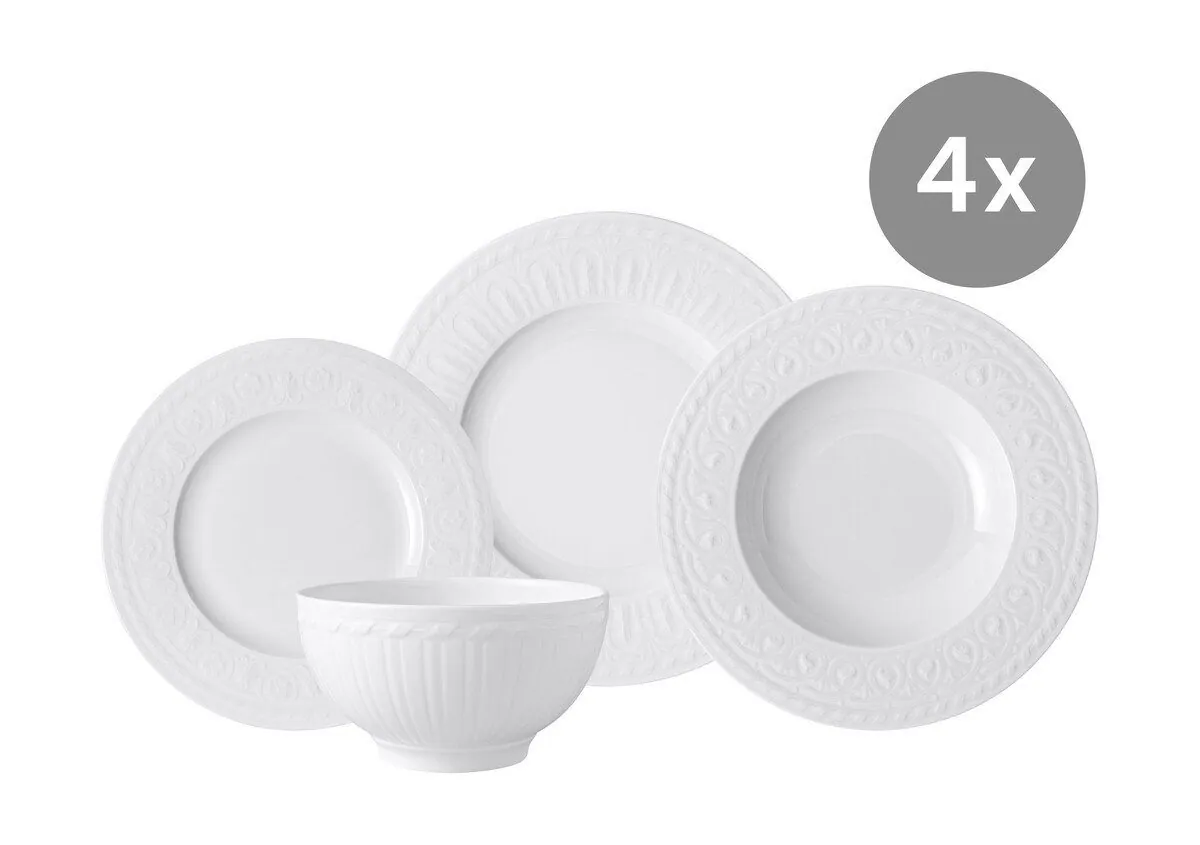 Villeroy & Boch Cellini Pastateller Set, 16-teilig, edles Reliefdekor