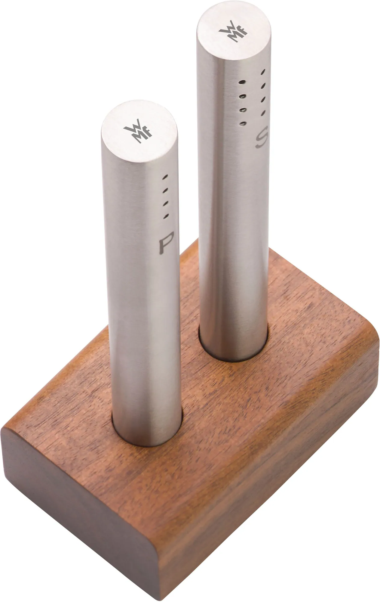 WMF Salz- / Pfefferstreuer Set, elegantes Design, Cromargan Edelstahl, Akazienholz 3